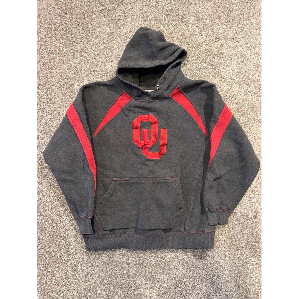 Colosseum Hoodie Mens Medium Grey Oklahoma Sooners Pullover Raglan OU Logo